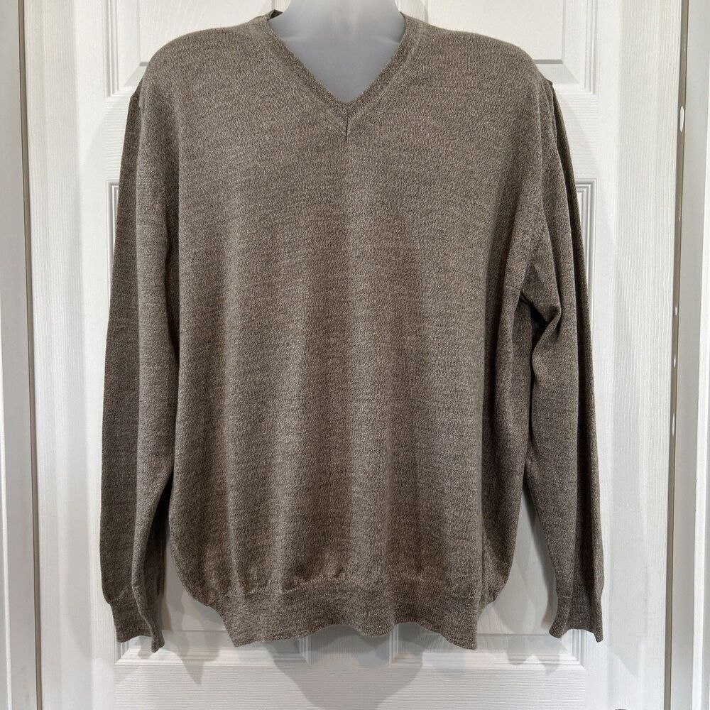 Metropolitan Lord & Taylor Brown XL Italian Merino Wool Fine Knit Sweater V Neck